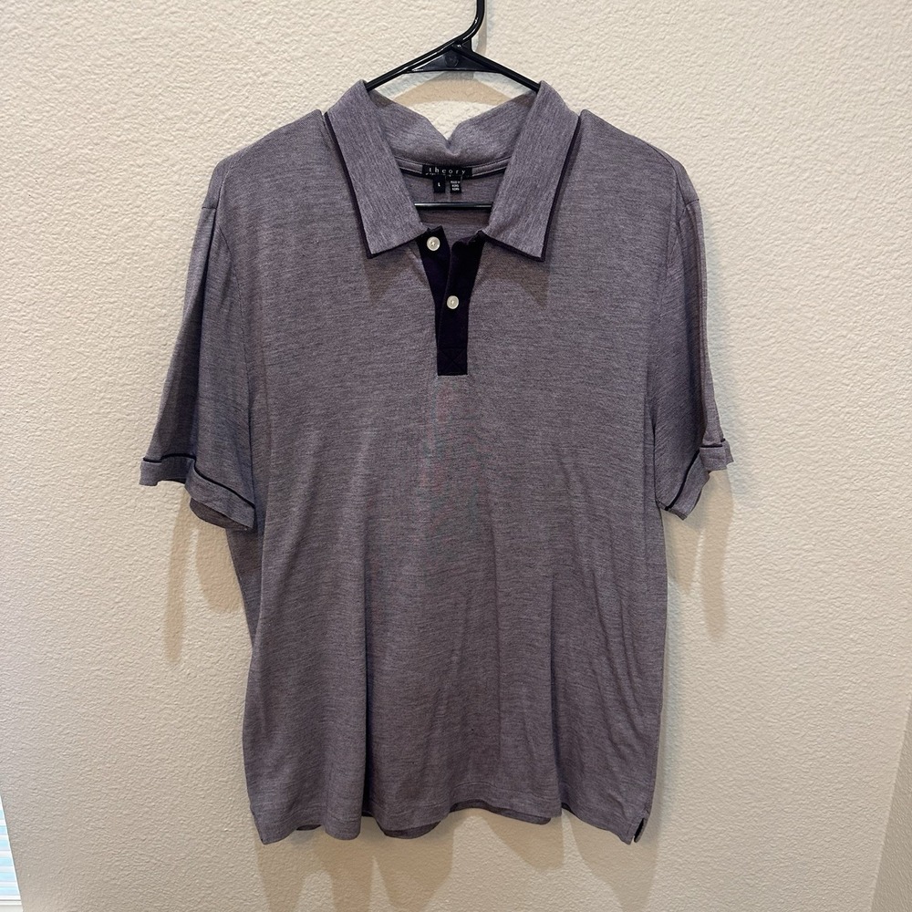 Theory Mens Polo Purple Atlas Pique Shirt L Preppy Office Standard Cotton